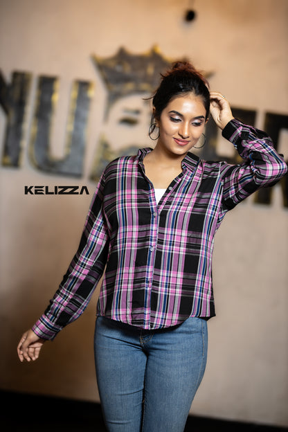 Black Pink Button Up Check Shirt