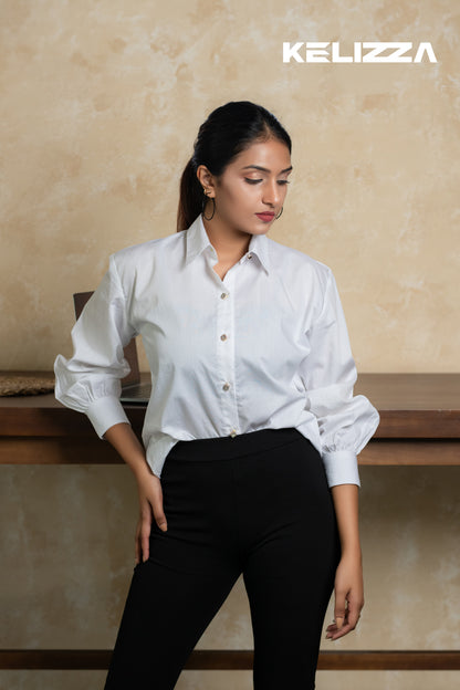 Zara Long Puff Sleeve White Shirt