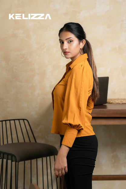 Evie Long Puff Sleeve Shirt with Hidden Plaket