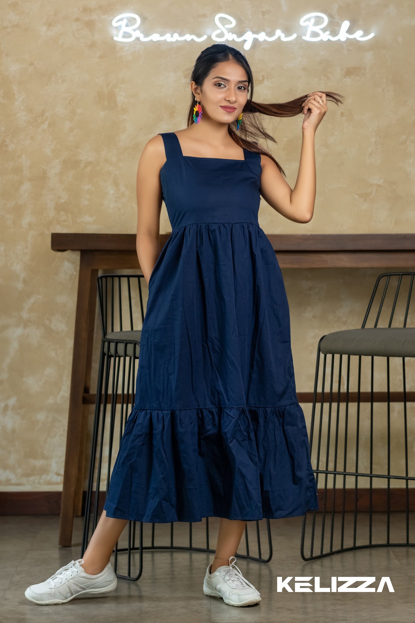 Cotton Navy Tiered Maxi Dress