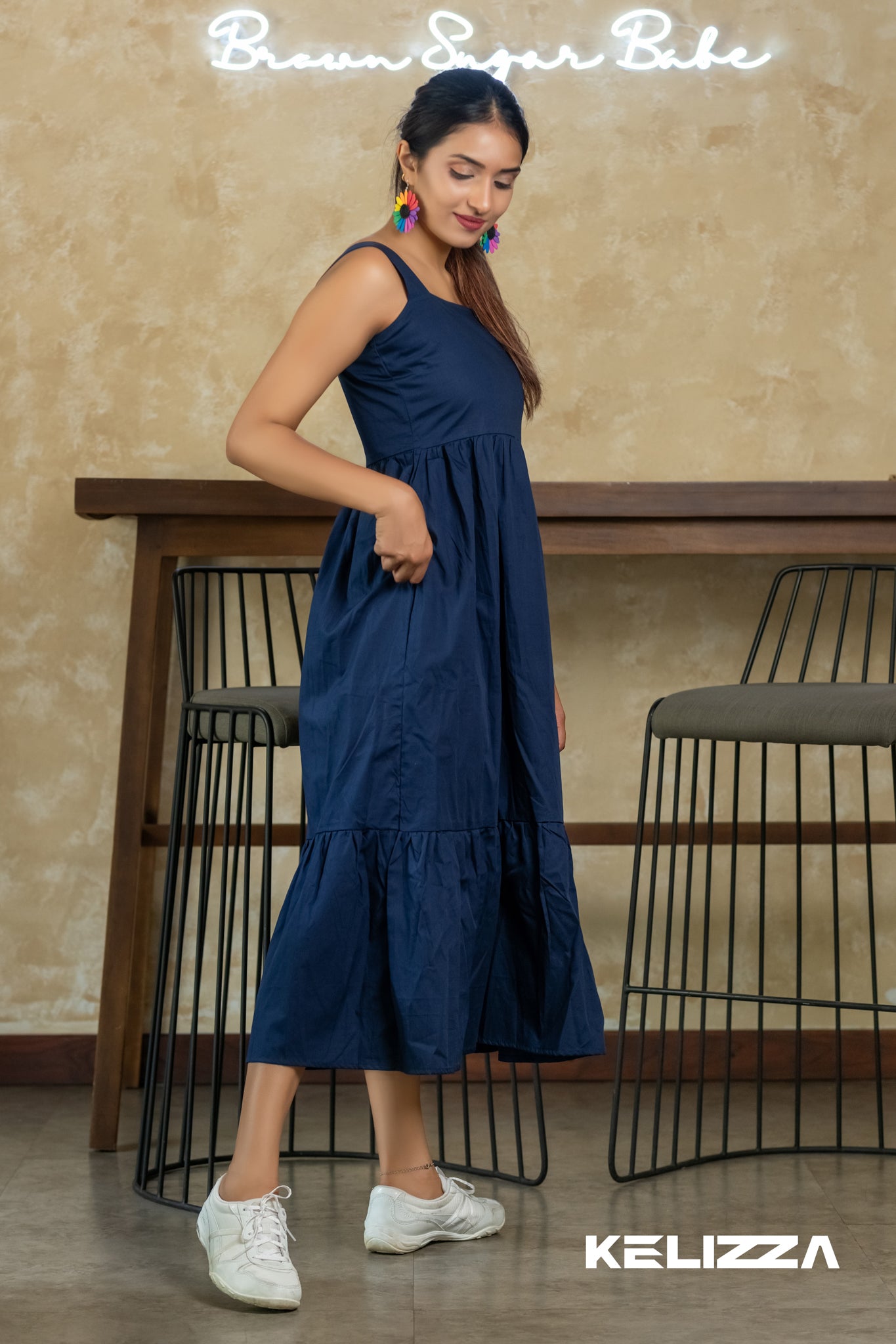 Cotton Navy Tiered Maxi Dress