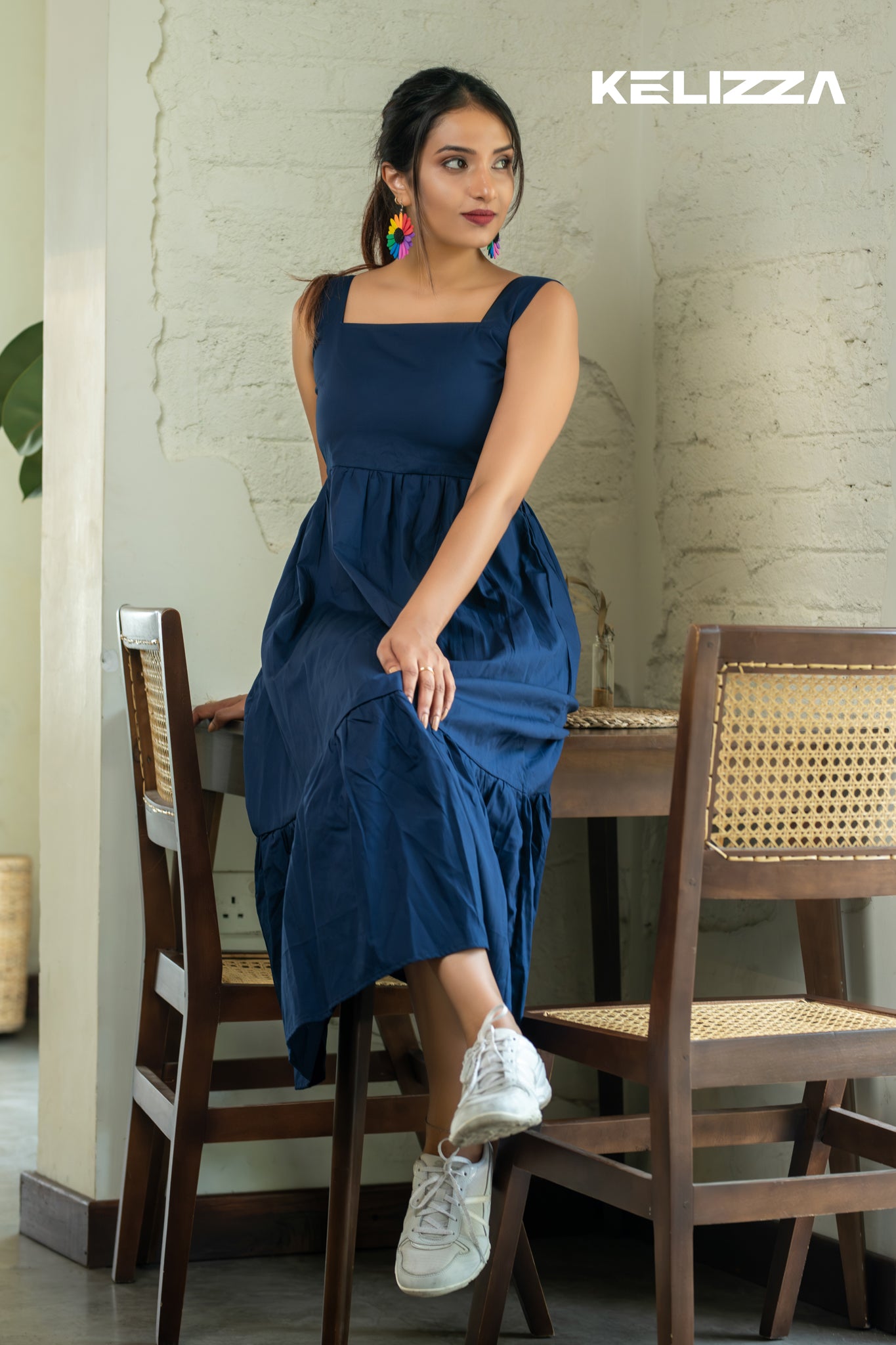 Cotton Navy Tiered Maxi Dress